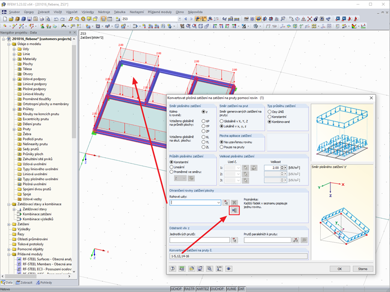 Aktuální rovina plošného zatížení smazána