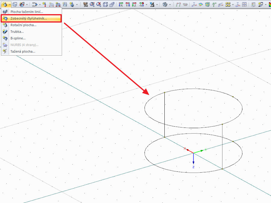 Vytvoření dvou ploch pomocí čtyřúhelníku