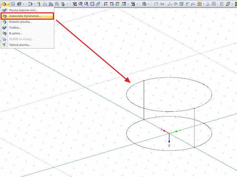 Vytvoření dvou ploch pomocí čtyřúhelníku