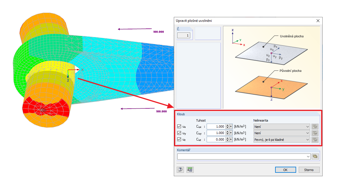 Dialog "Upravit typ plošného uvolnění"