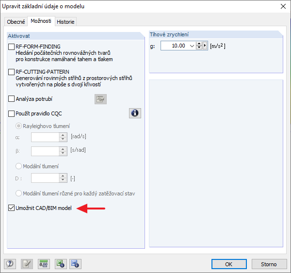Aktivace prostředí CAD/BIM modelu
