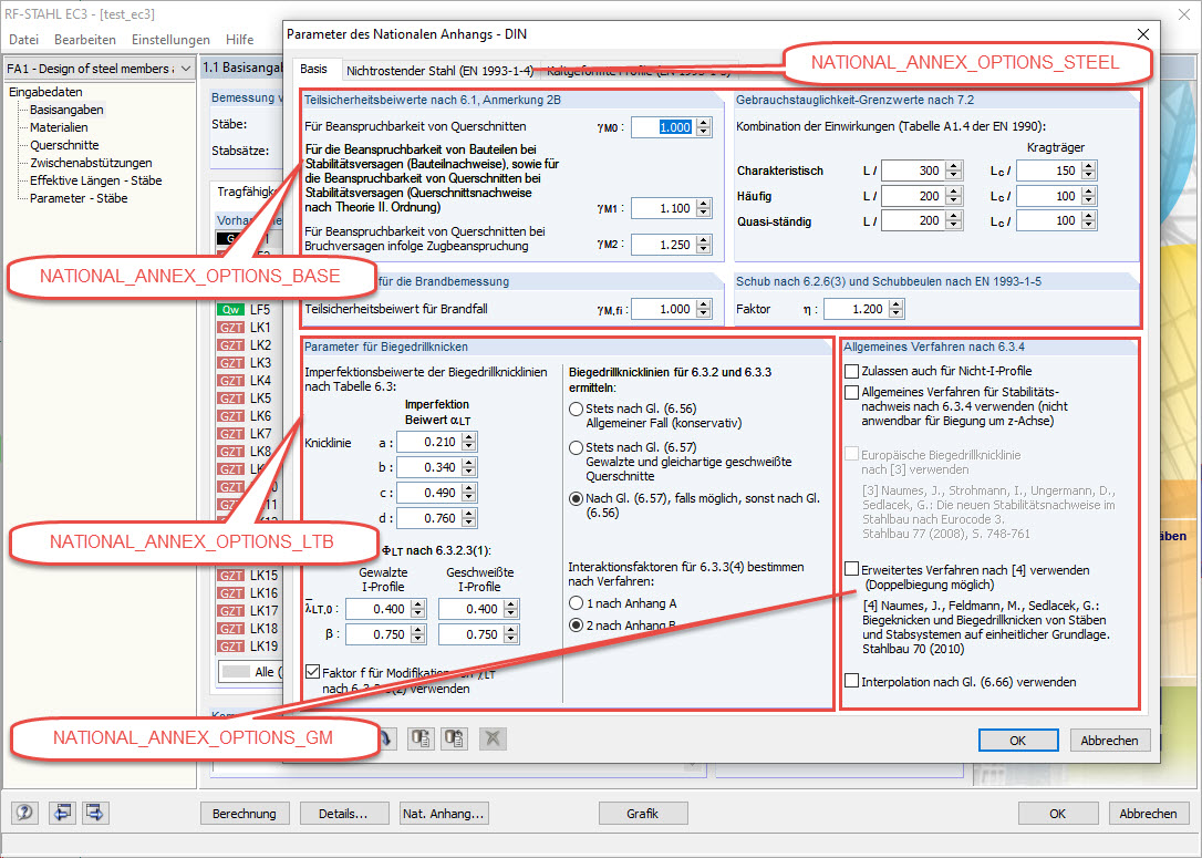 Dialog parametrů pro národní přílohu s příslušnými typy proměnných pro programování COM