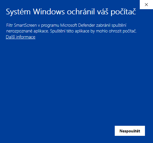 Windows Defender nedovolí spustit aplikaci RX-TIMBER.