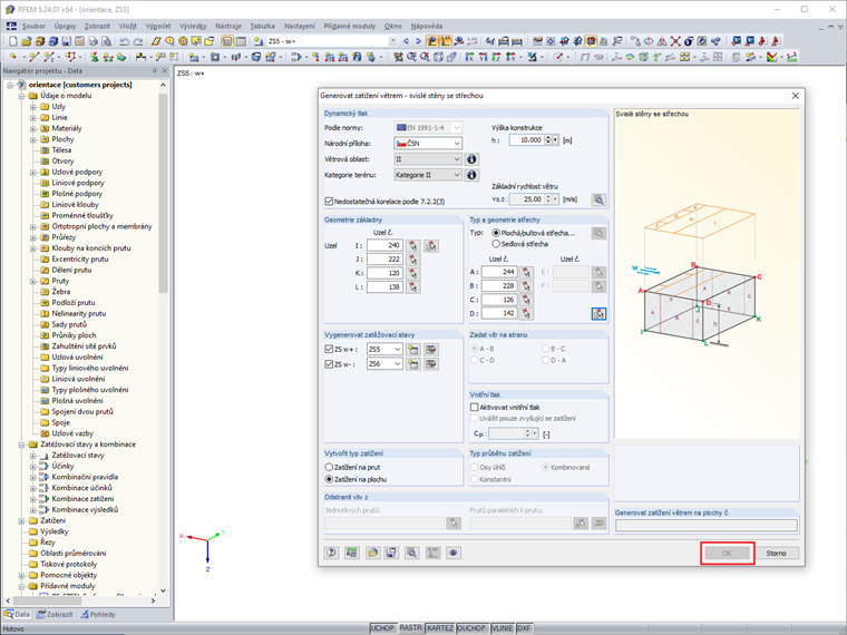 Zadání Generátoru zatížení větrem nelze potvrdit.
