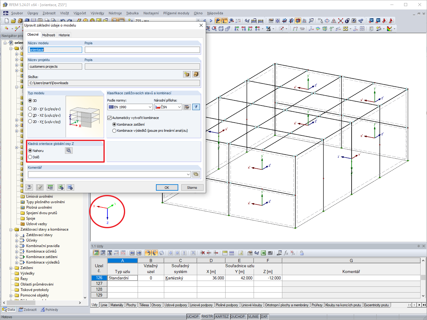 Model je orientovaný základy nahoru a střechou dolů.