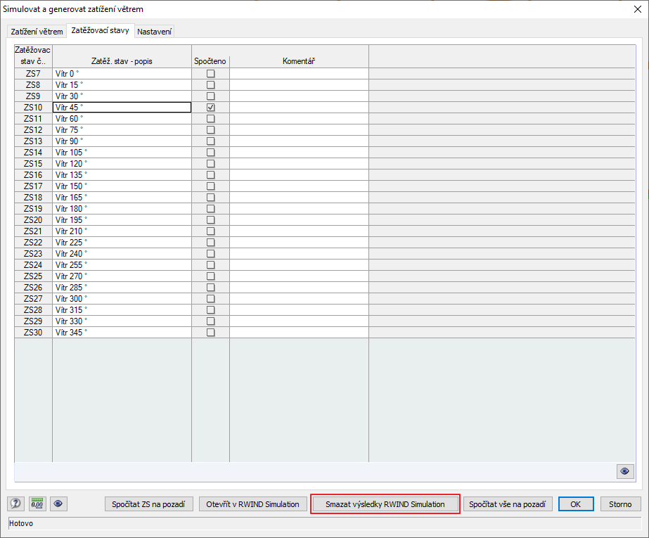 Smazání výsledků programu RWIND Simulation