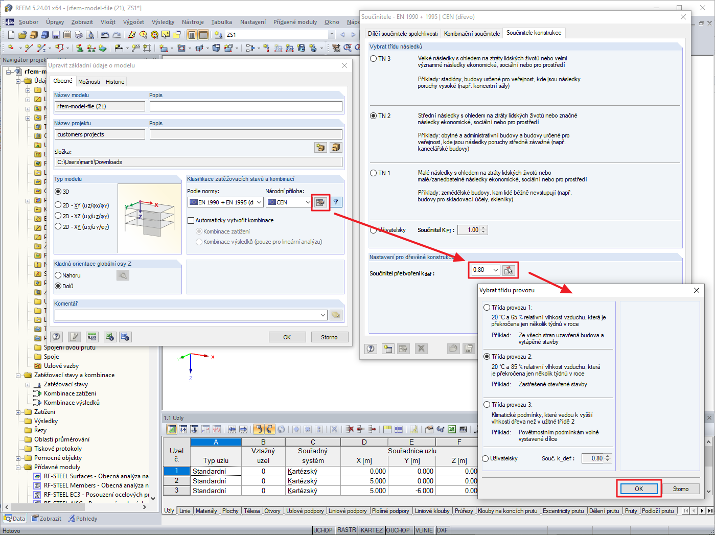 Základní údaje s nastavením součinitele deformace