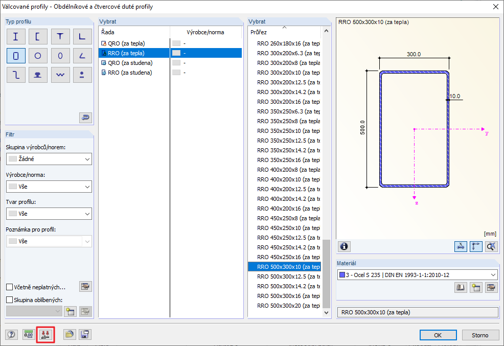 Průřez - Parametrické zadání
