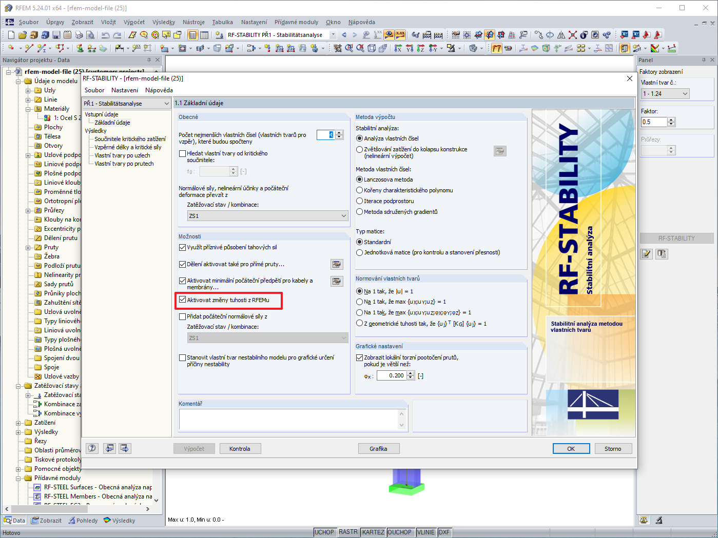 aktivovat změny tuhosti z RFEMu