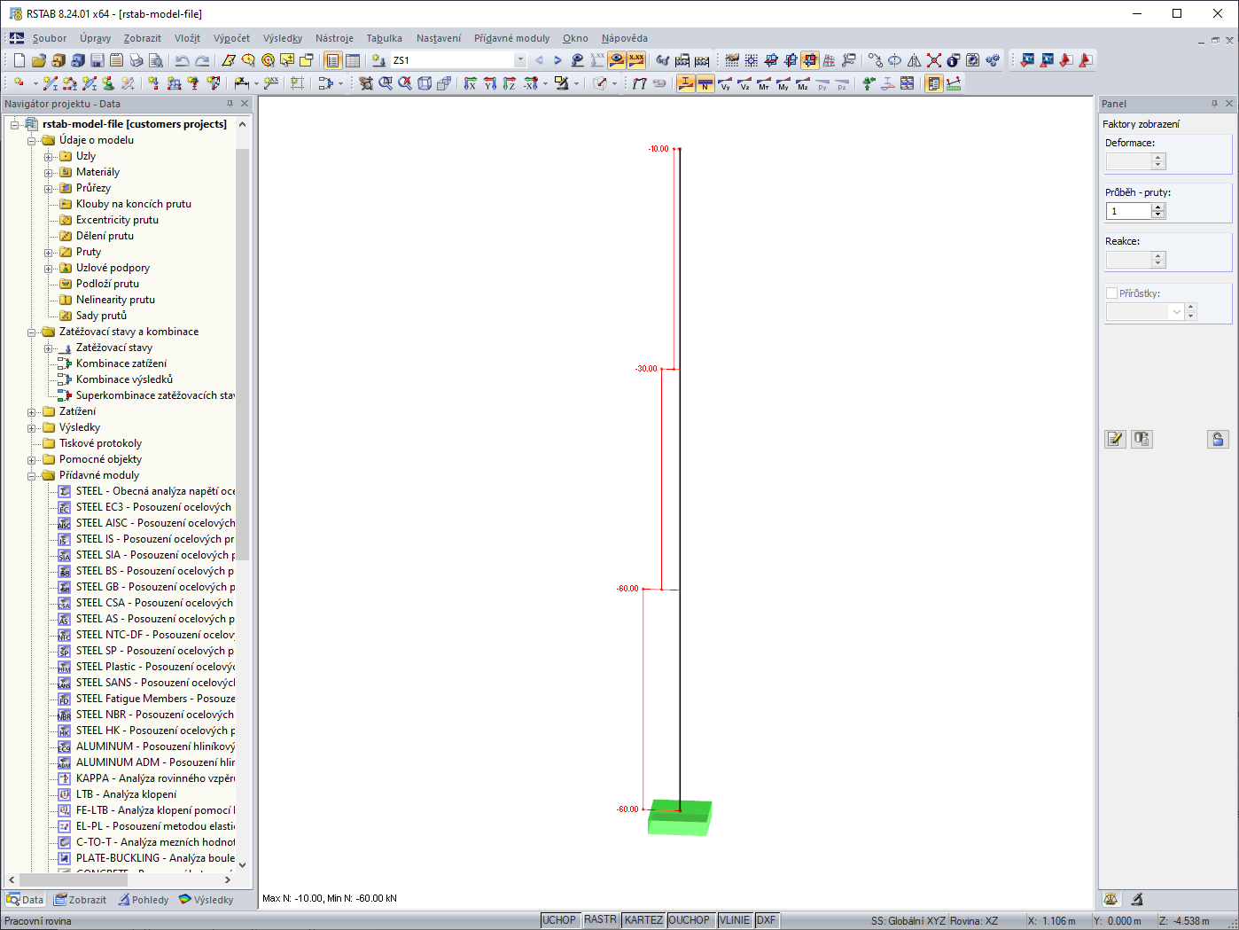 Příklad: Nestálé rozdělení osových sil na prut