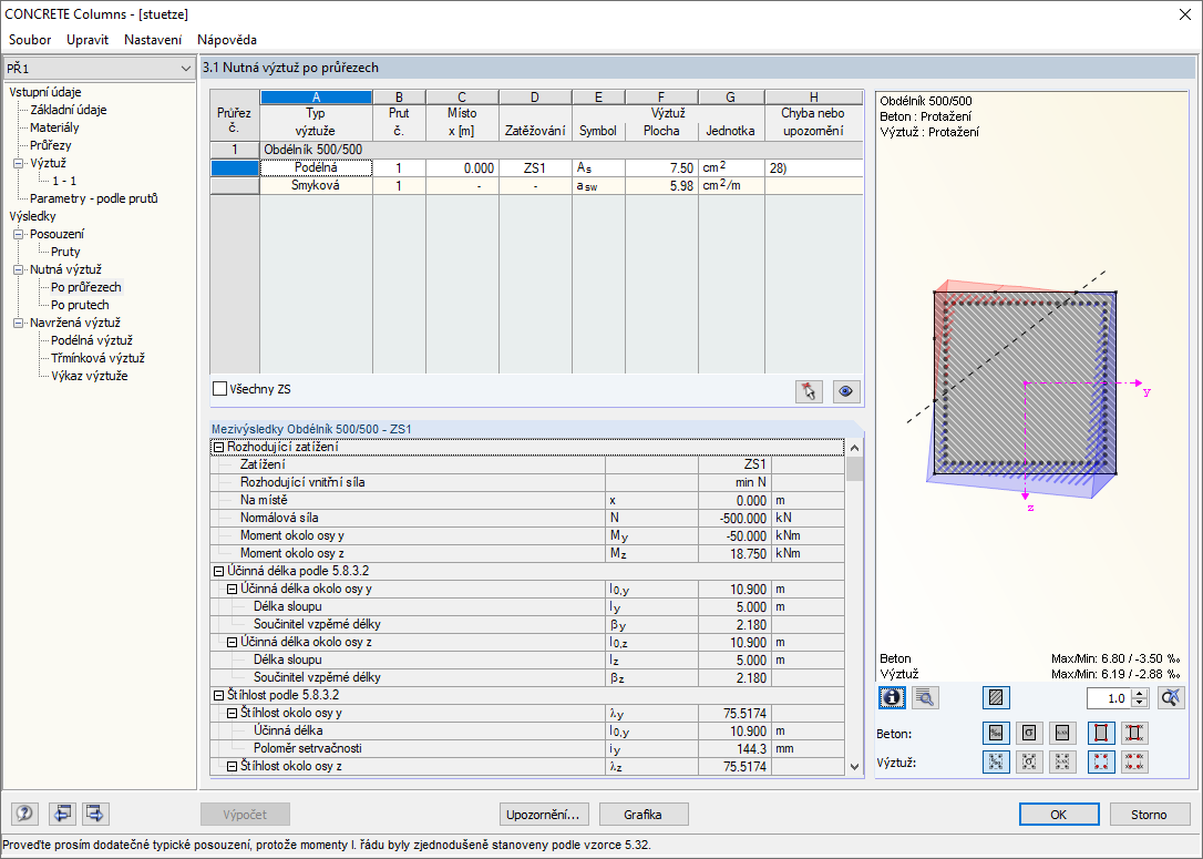 Přehled působících vnitřních sil pro posouzení