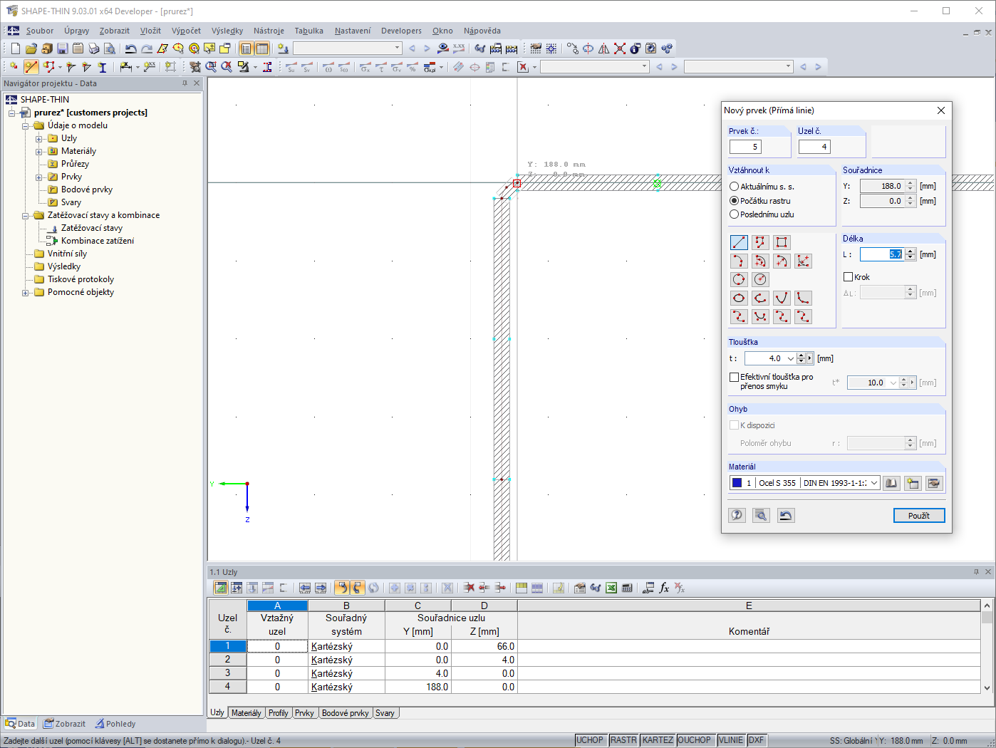 Úprava průřezu v SHAPE-THIN.