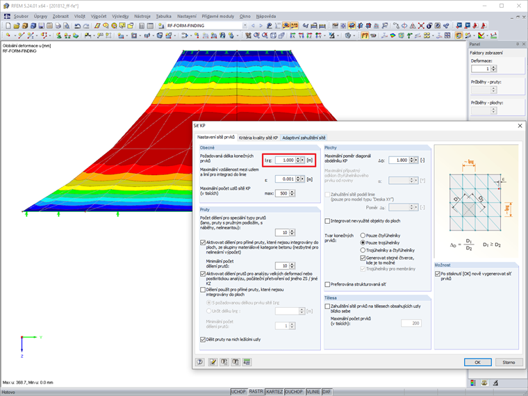 Síť KP pro form-finding 1 m