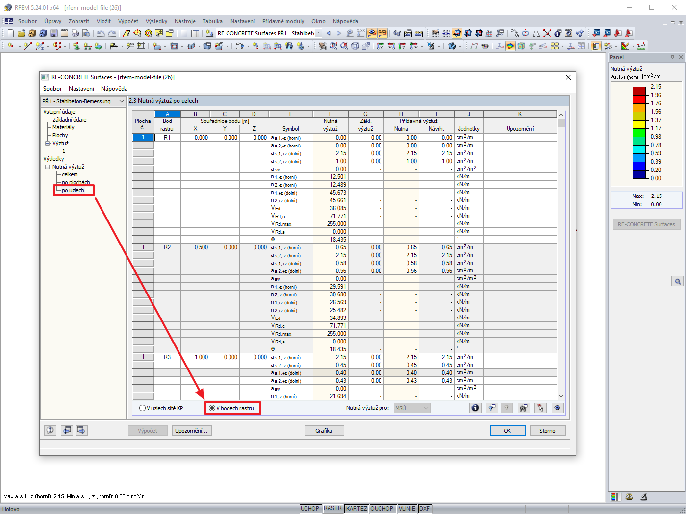 Výztuž v bodech rastru