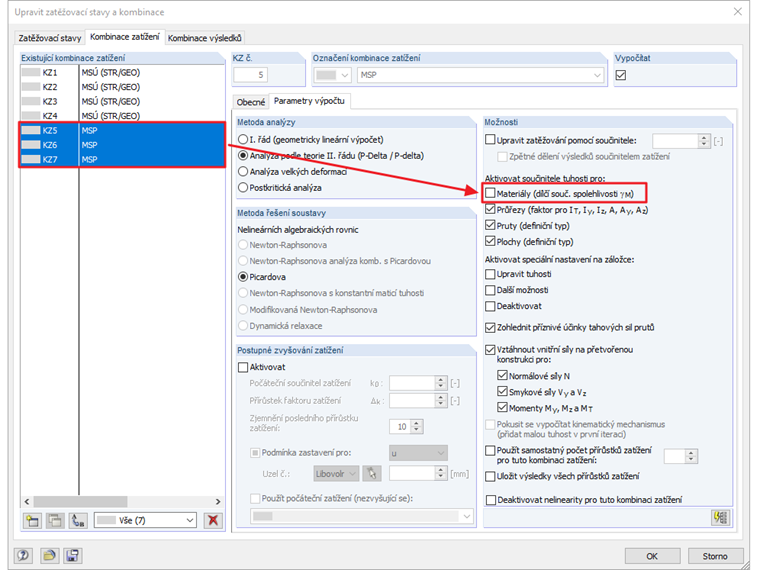 Deaktivace změny tuhosti pro MSP