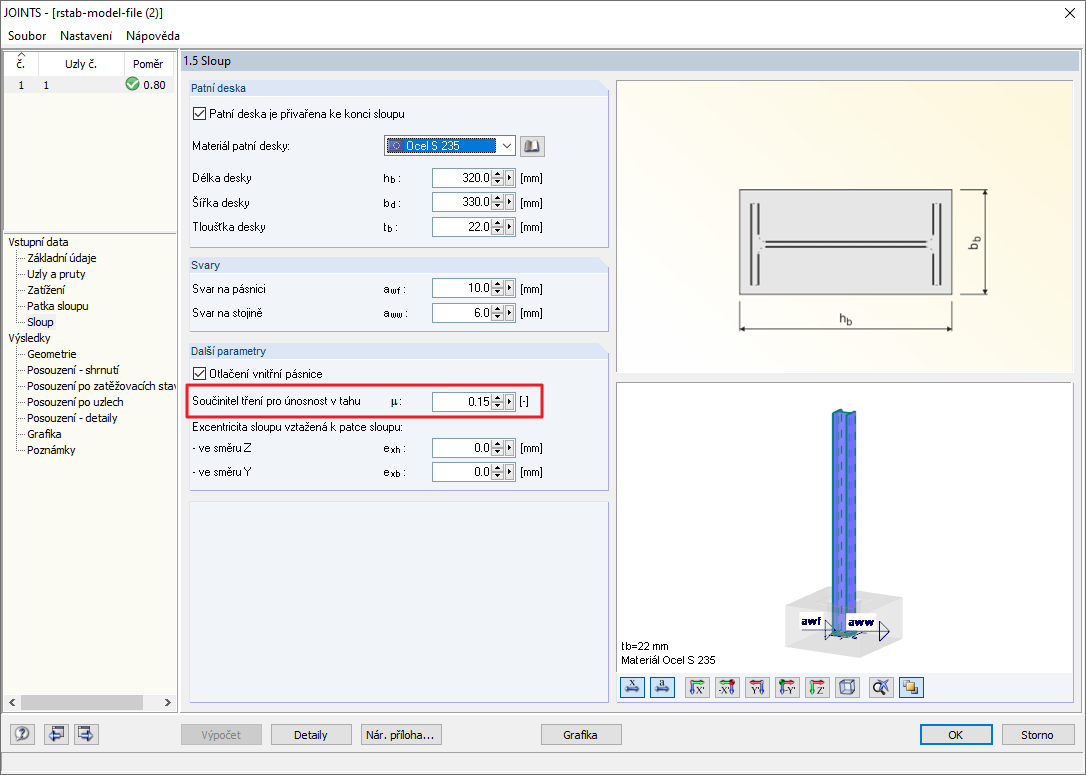 Součinitel tření pro únosnost v tahu