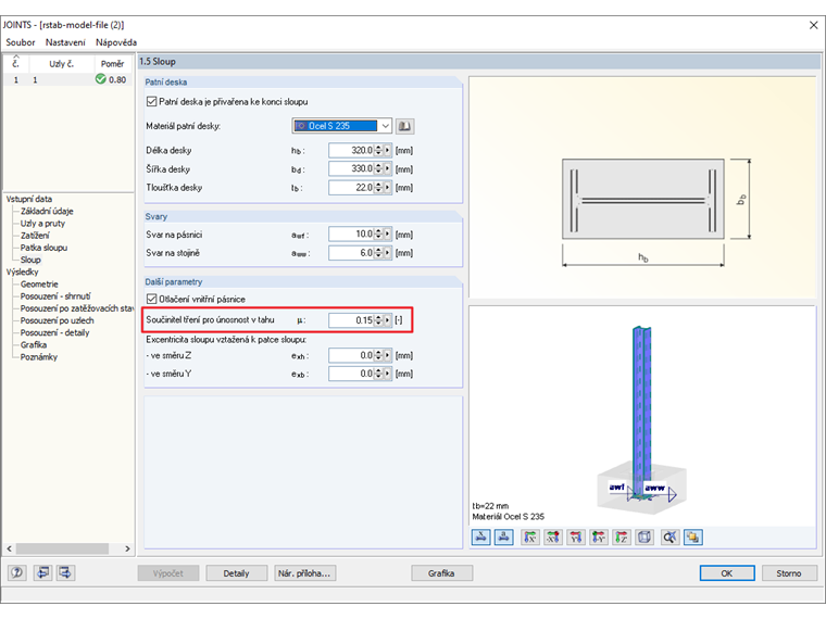 Součinitel tření pro únosnost v tahu