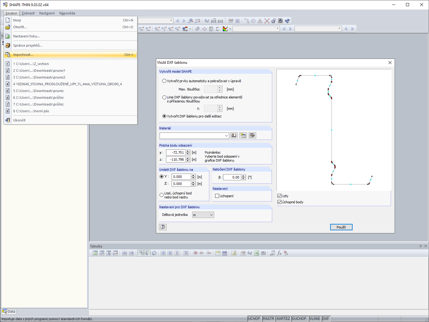 Správné načtení DXF souboru.