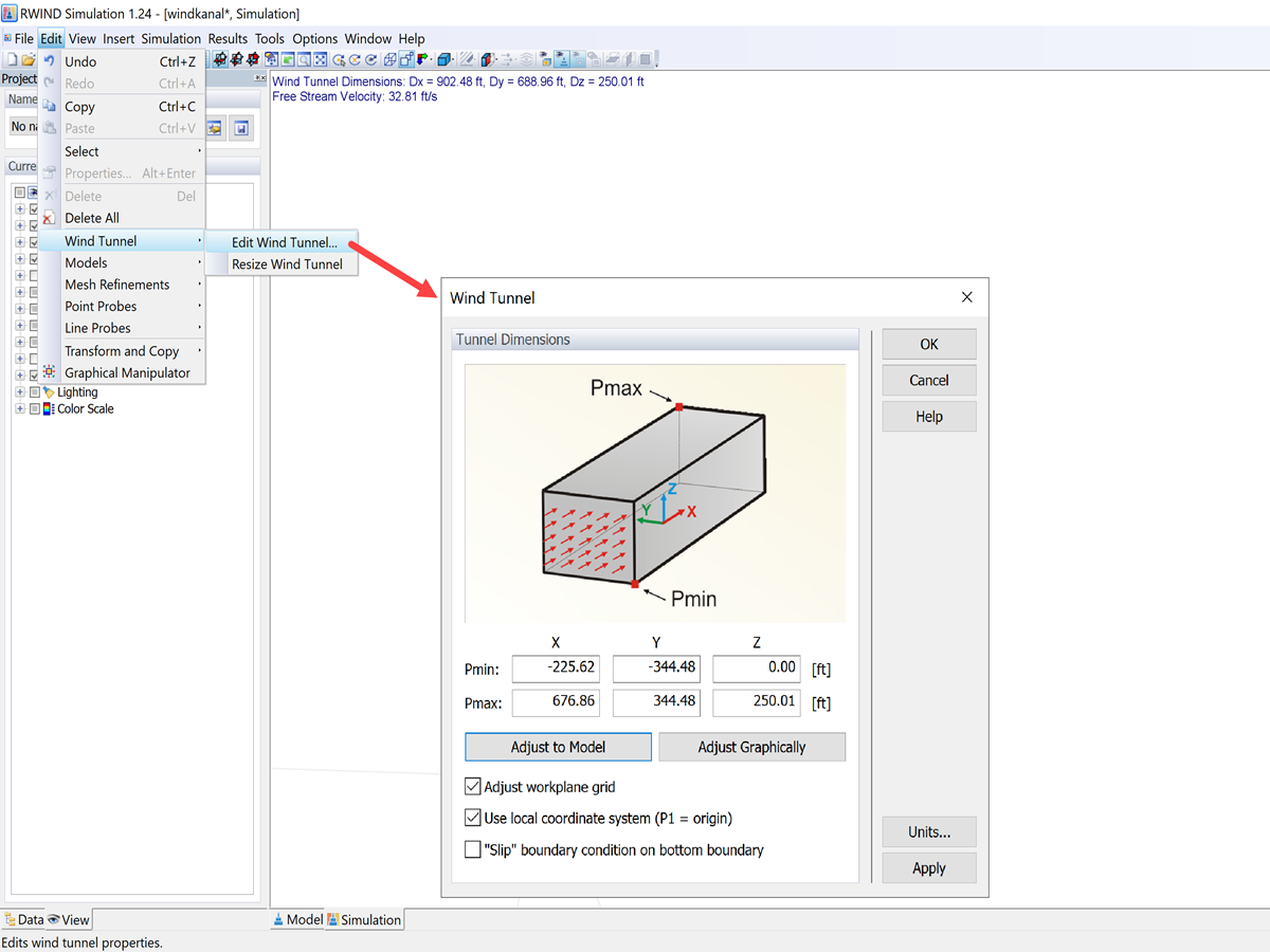 Rozměry větrného tunelu