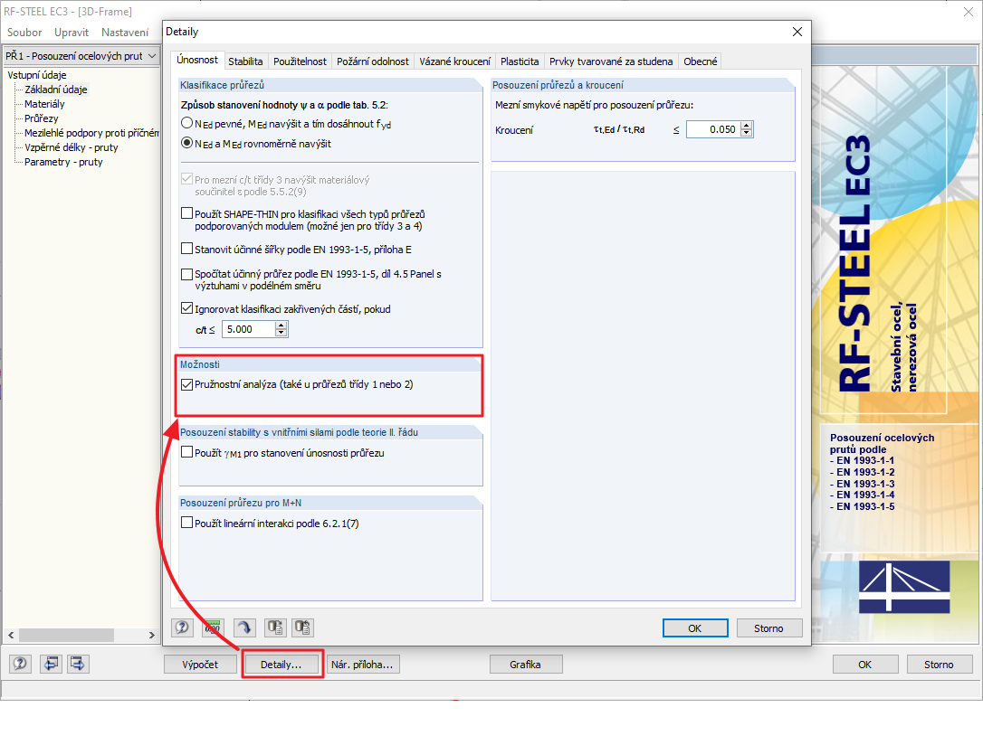 Pružnostní analýza (také u průřezů třídy 1 nebo 2)
