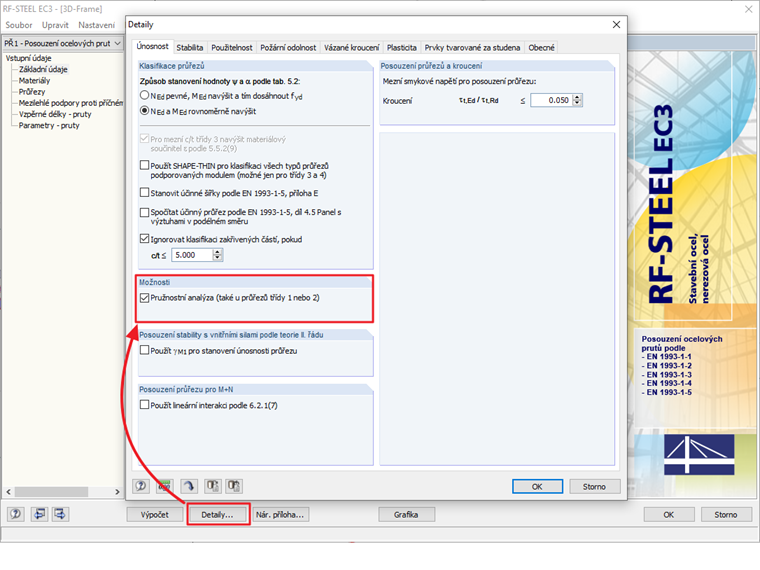 Pružnostní analýza (také u průřezů třídy 1 nebo 2)