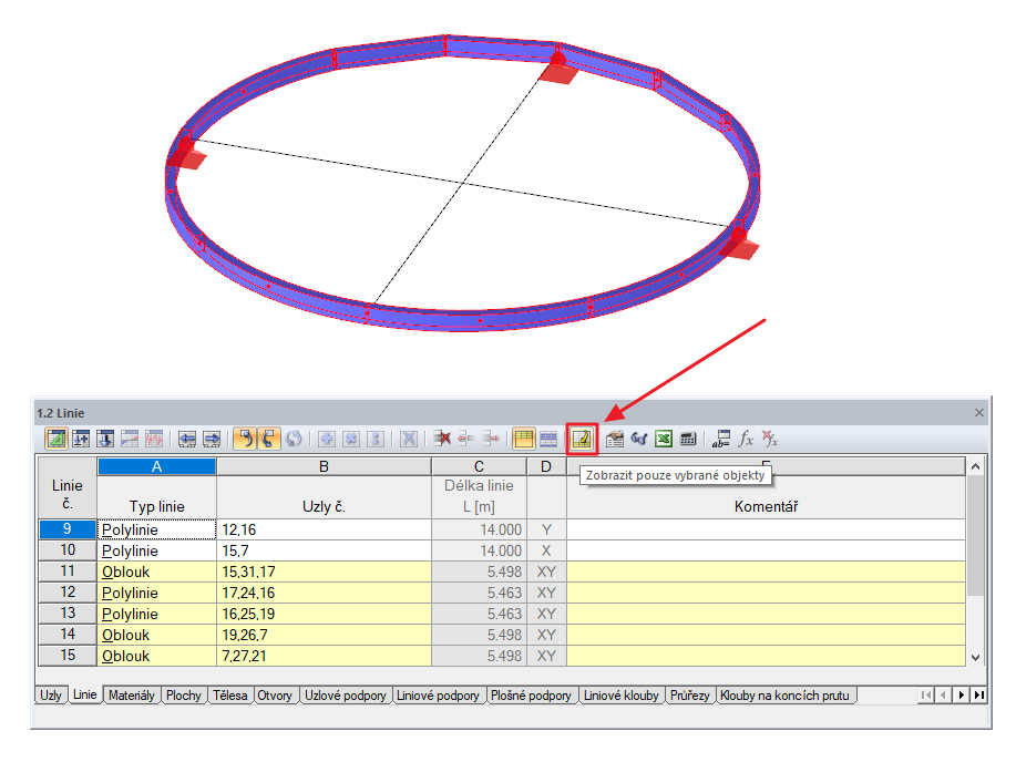 Schaltfläche "Nur selektierte Objekte zeigen"