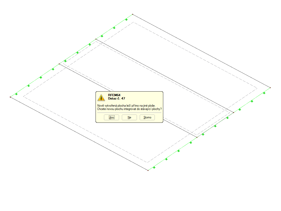 Dotaz č. 47. Nově vytvořená plocha leží přímo na jiné ploše. Chcete novou plochu integrovat do stávající plochy?