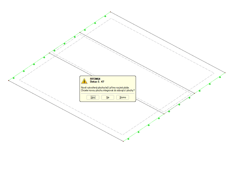 Dotaz č. 47. Nově vytvořená plocha leží přímo na jiné ploše. Chcete novou plochu integrovat do stávající plochy?