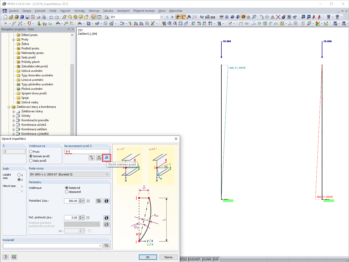 Úprava imperfekce - Otočení orientace prutu