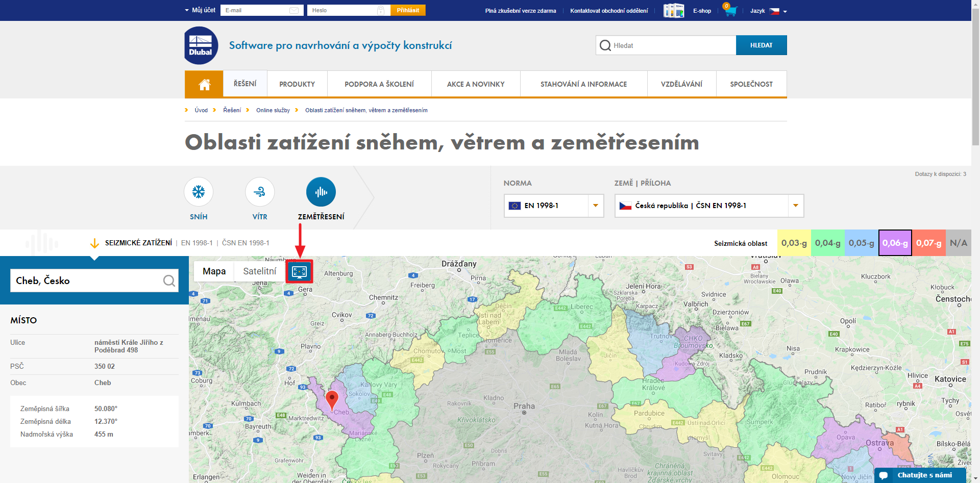 Nástroj pro stanovení oblastí zatížení Zobrazení celé obrazovky