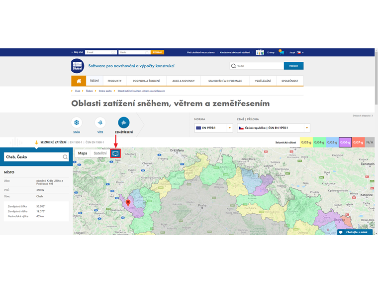 Nástroj pro stanovení oblastí zatížení Zobrazení celé obrazovky