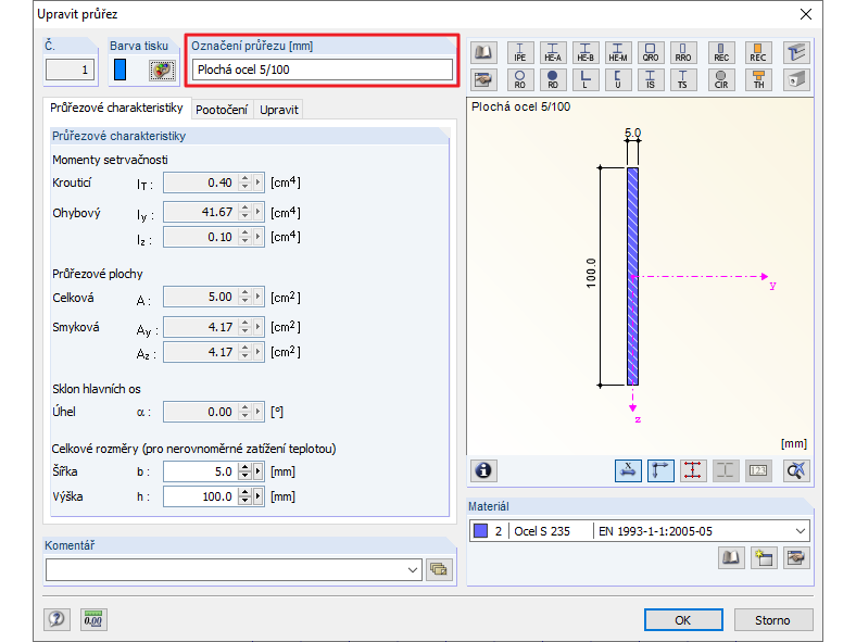 Změna označení průřezu