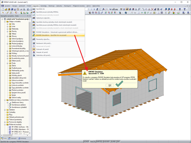 Nové vygenerování zatížení po úpravě modelu