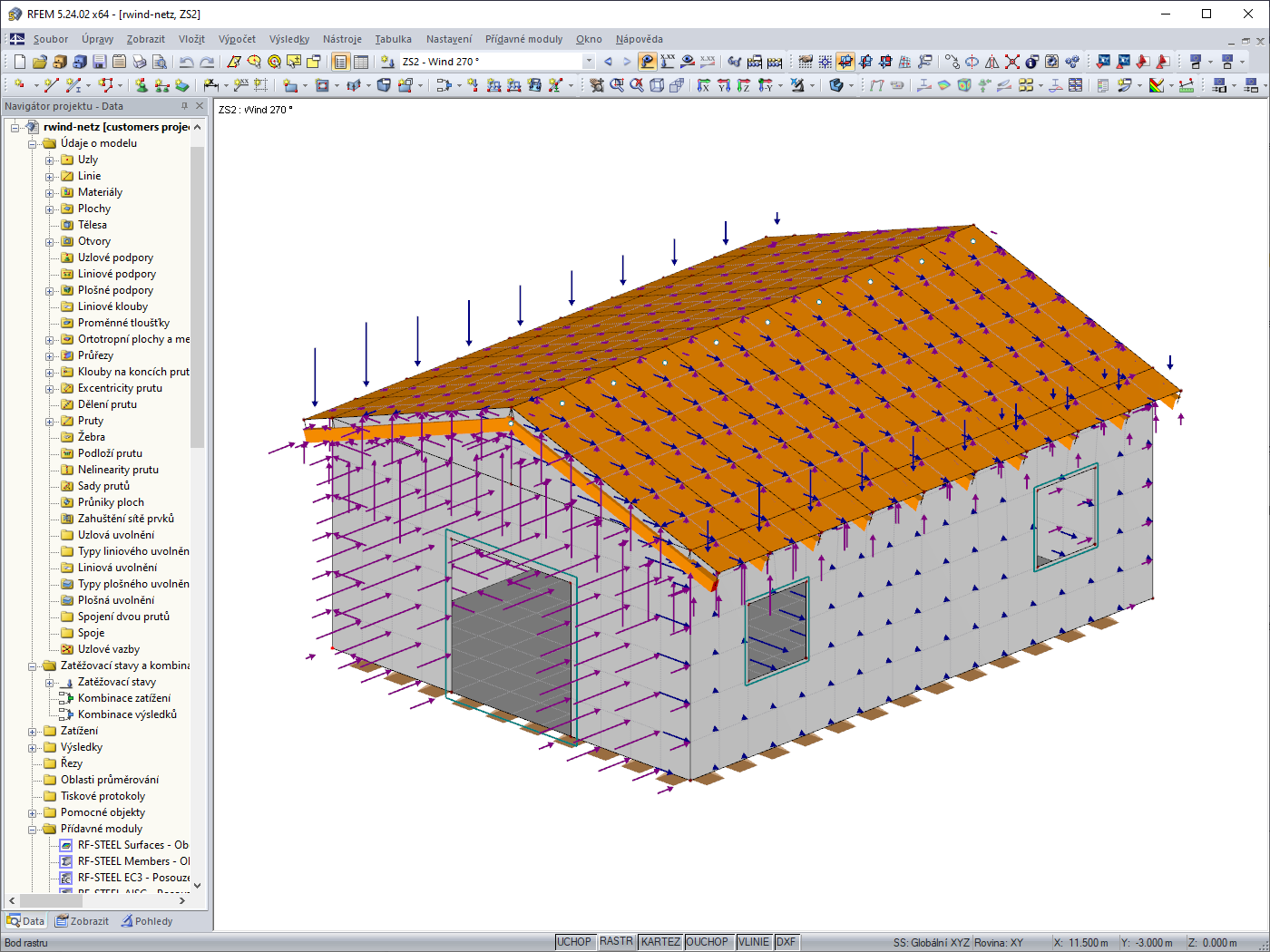 Vygenerovaný zatěžovací stav z RWIND Simulation