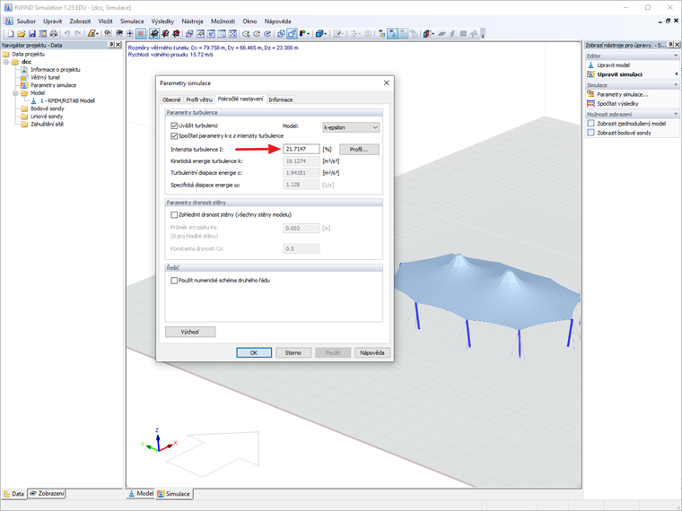 Vstupní hodnota intenzity turbulence