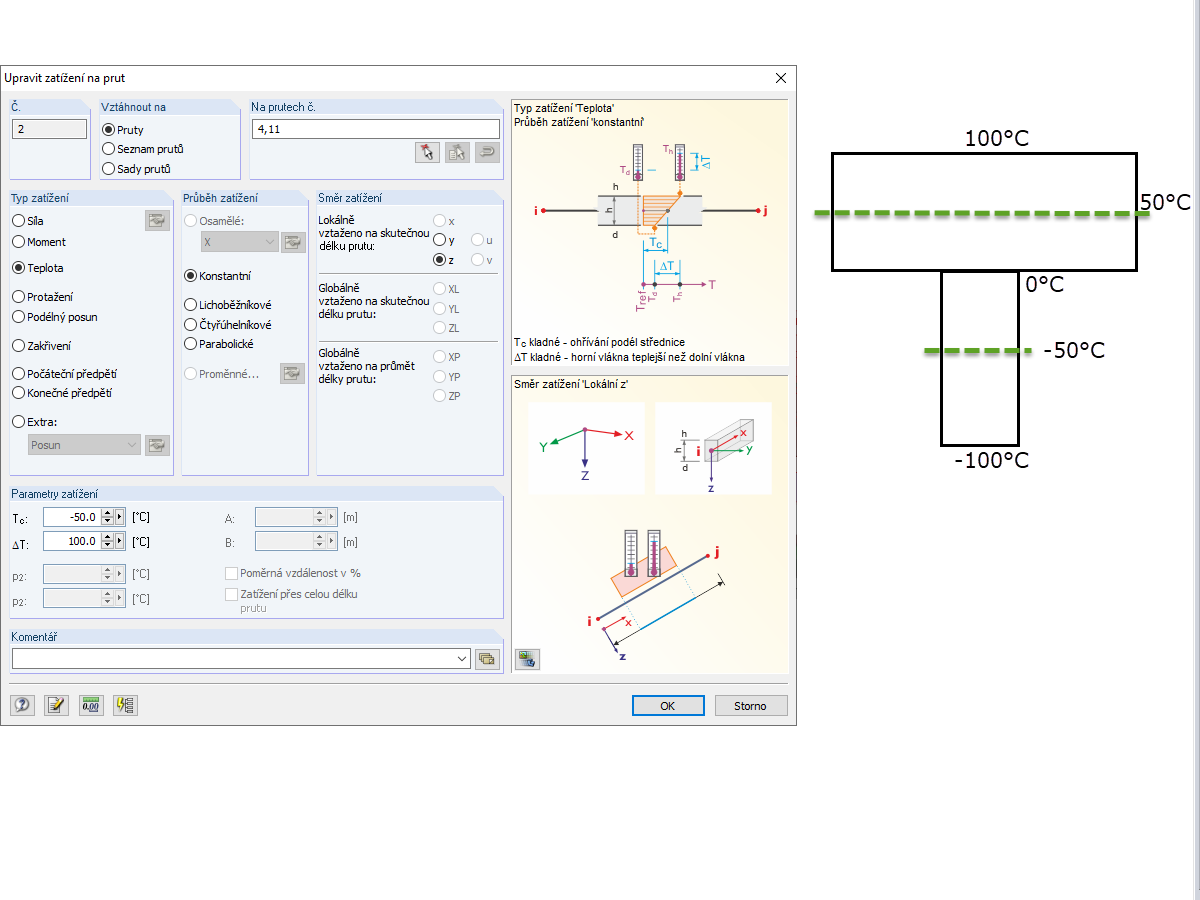 Teploty v konstrukčním prvku - žebro