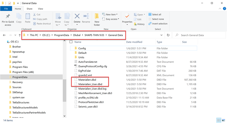 Materiálové soubory potřebné pro SHAPE-THIN