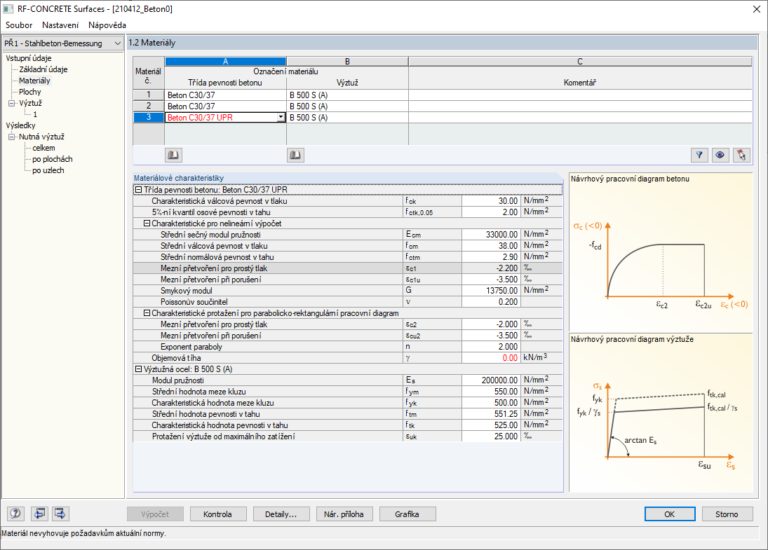 Materiál nesplňuje požadavky aktuální normy