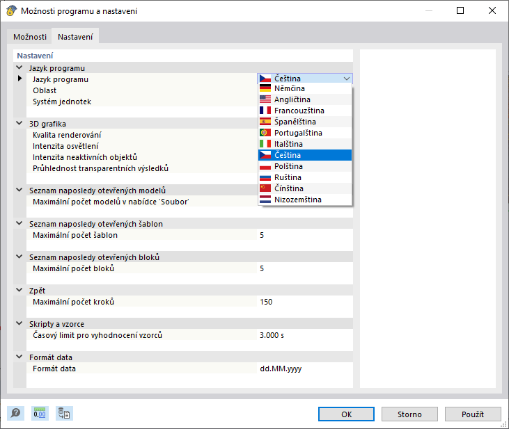 Výběr jazyka programu
