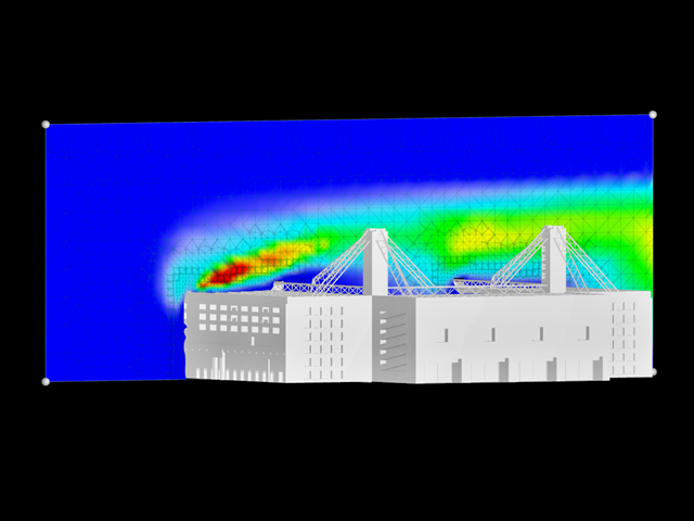 Stadion Luigiho Ferrarise a výsledky simulace větru