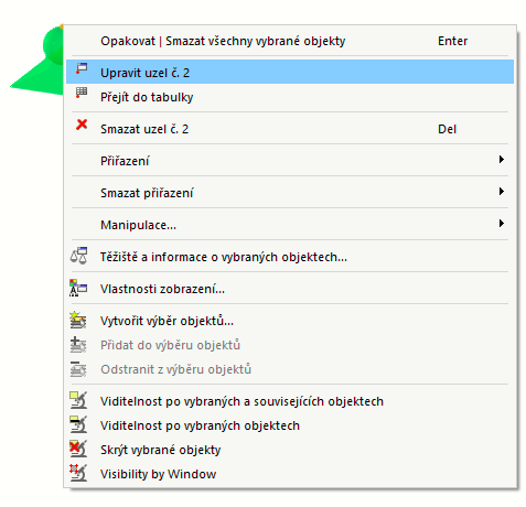 Místní nabídka uzlu