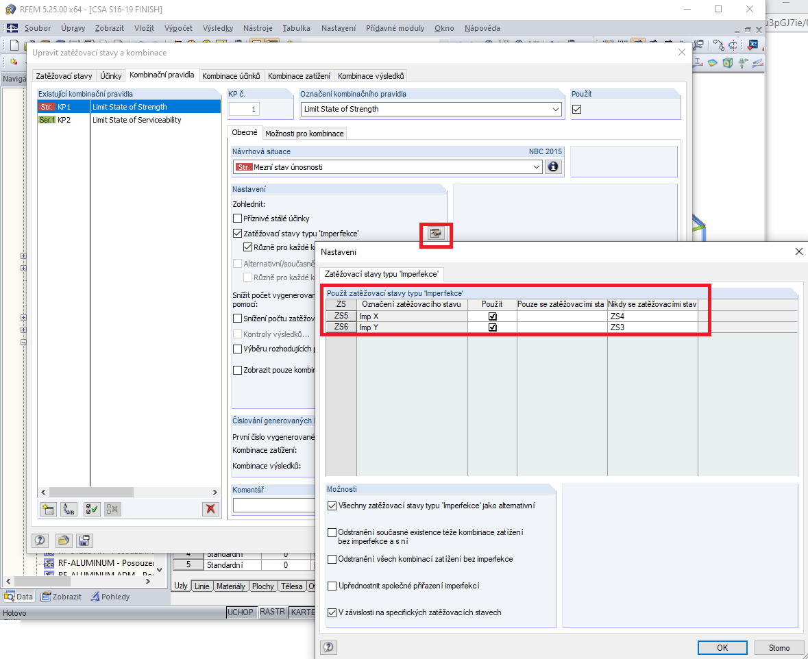 Nastavení zatěžovacích stavů pro imperfekce