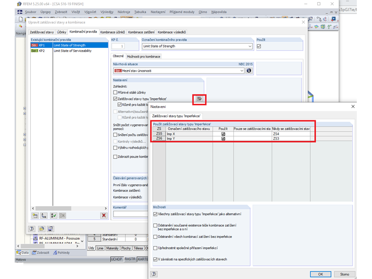 Nastavení zatěžovacích stavů pro imperfekce