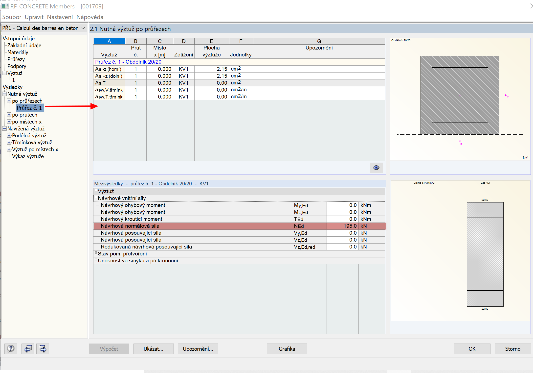 Zobrazení rozhodujících zatížení