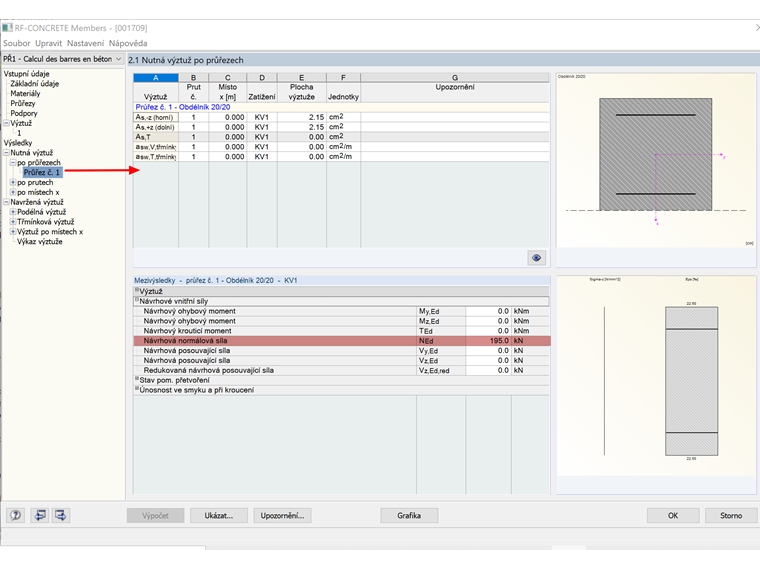 Zobrazení rozhodujících zatížení