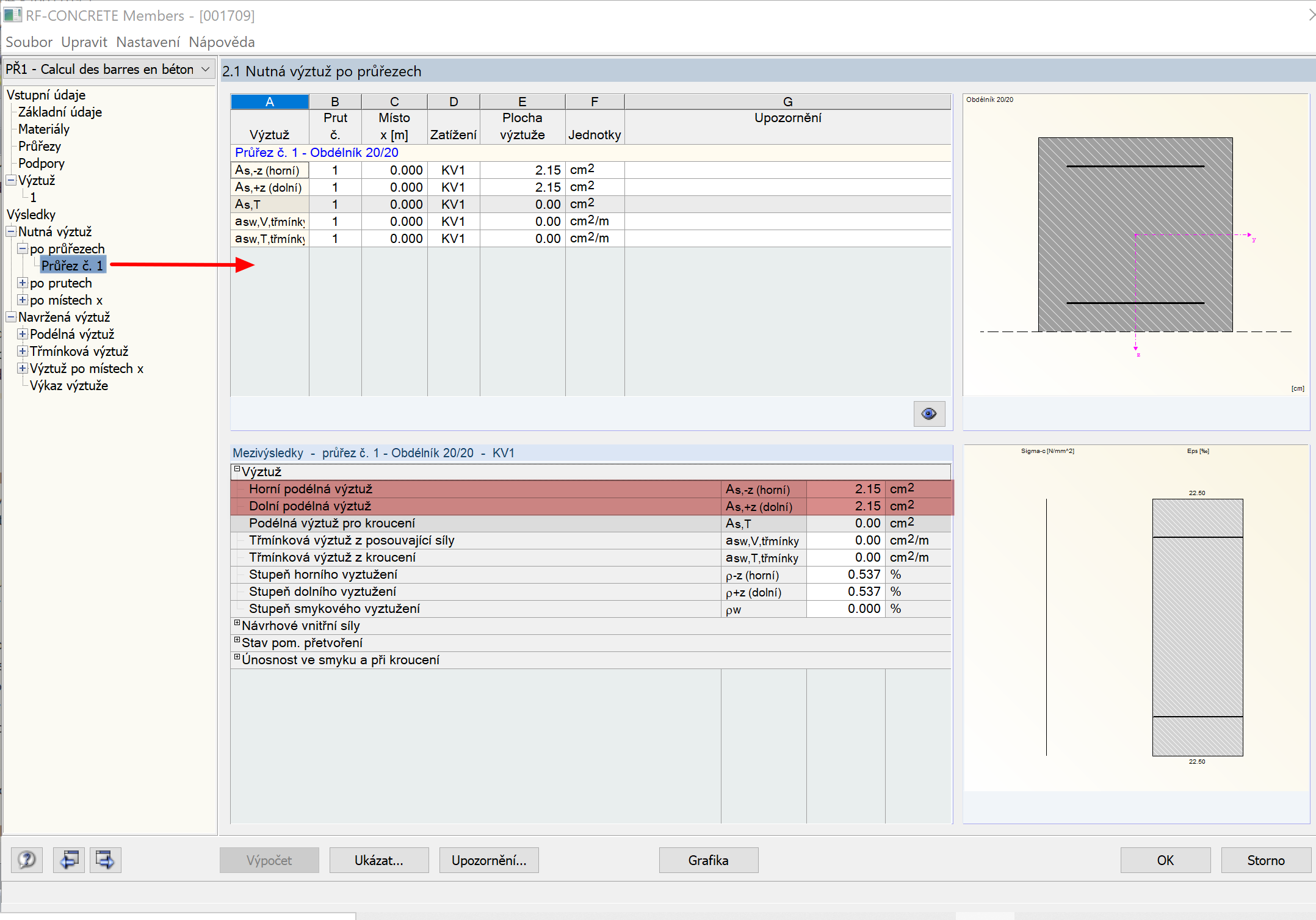 Nutná výztuž stanovená v RF-CONCRETE Members