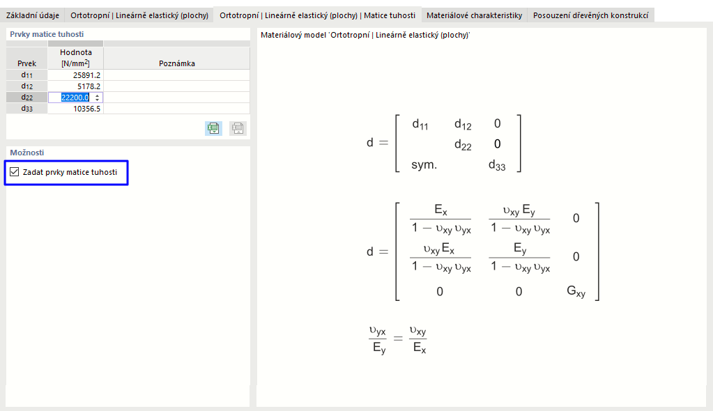 Zadání maticových prvků tuhosti