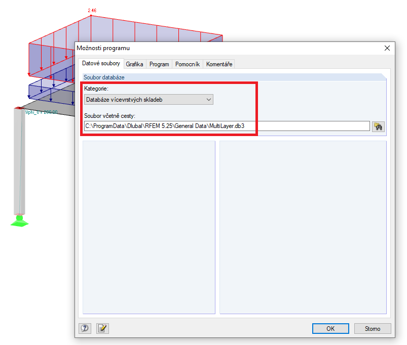 Umístění databáze vícevrstvých skladeb