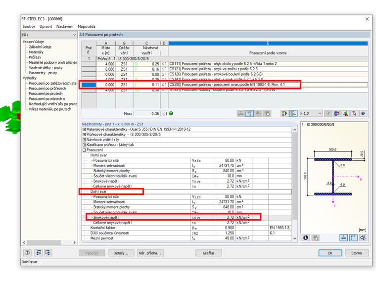 Výsledky v modulu RF-/STEEL EC3