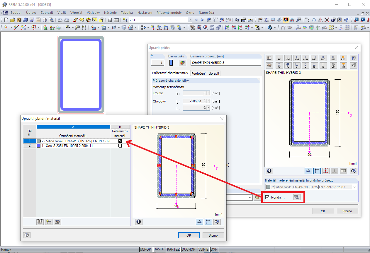 Definice hybridního průřezu v RFEMu